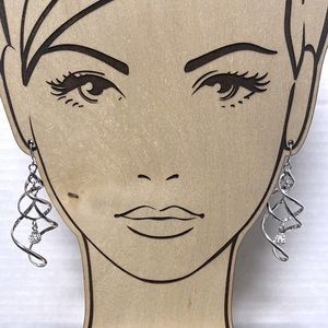 Silverworks Double Ribbon Twist Drop Pave Earrings